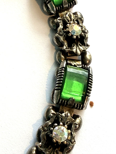 Green Glass & Aurora Borealis Vintage 60's Bracelet-Vintageonline-Vintage Online