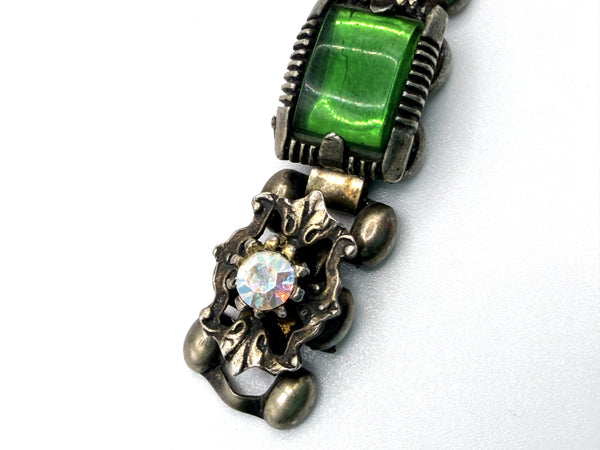 Green Glass & Aurora Borealis Vintage 60's Bracelet-Vintageonline-Vintage Online