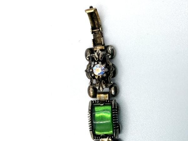 Green Glass & Aurora Borealis Vintage 60's Bracelet-Vintageonline-Vintage Online