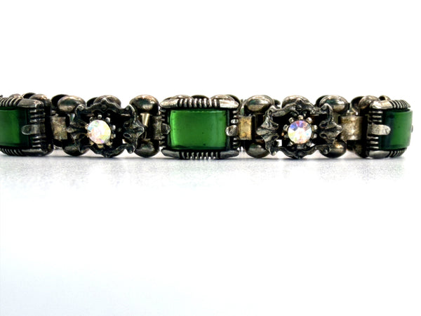 Green Glass & Aurora Borealis Vintage 60's Bracelet-Vintageonline-Vintage Online