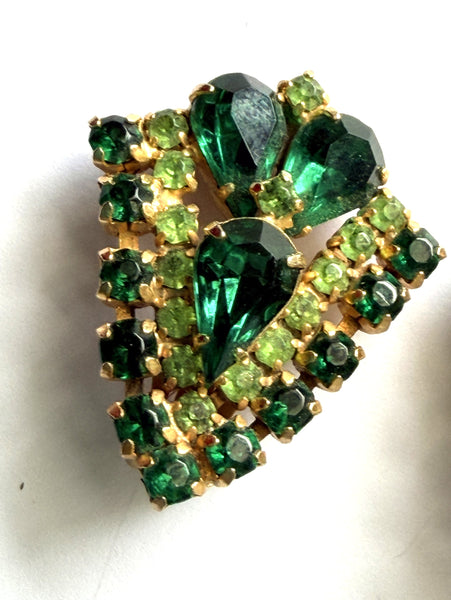 Green Rhinestone 60's Vintage Earrings-Vintageonline-Vintage Online