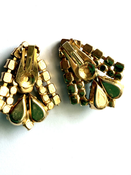 Green Rhinestone 60's Vintage Earrings-Vintageonline-Vintage Online