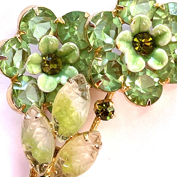 Green Rhinestone Floral Brooch-Vintage Online-Vintage Online