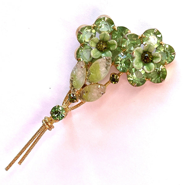 Green Rhinestone Floral Brooch-Vintage Online-Vintage Online
