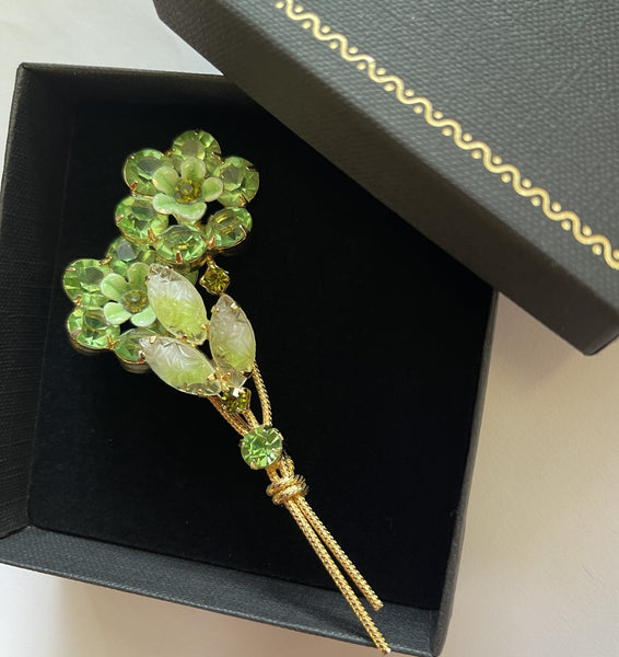 Green Rhinestone Floral Brooch-Vintage Online-Vintage Online