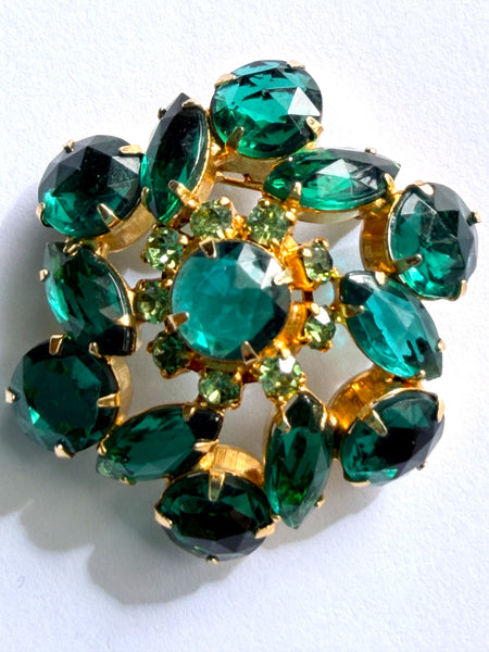 Green Rhinestone Vintage Brooch-Vintage Online-Vintage Online