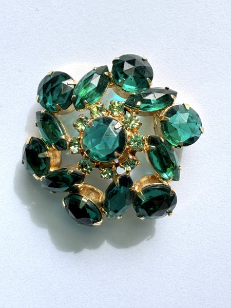 Green Rhinestone Vintage Brooch-Vintage Online-Vintage Online
