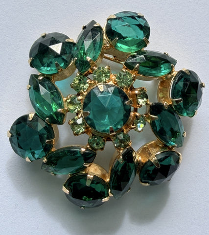 Green Rhinestone Vintage Brooch-Vintage Online-Vintage Online