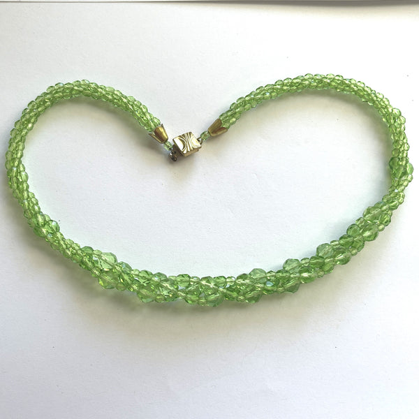 Green crystal Triple Twist Choker Style Vintage Necklace-Vintageonline-Vintage Online