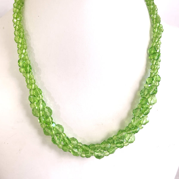 Green crystal Triple Twist Choker Style Vintage Necklace-Vintageonline-Vintage Online