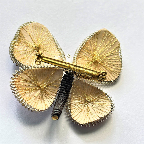 Hand Crafted Butterfly Brooch With Pearl-Vintageonline-Vintage Online