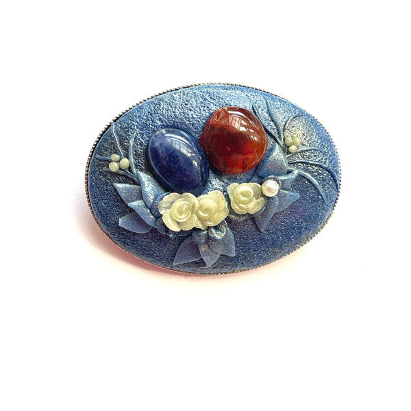 Hand Made Blue Resin Vintage Brooch-Vintageonline-Vintage Online