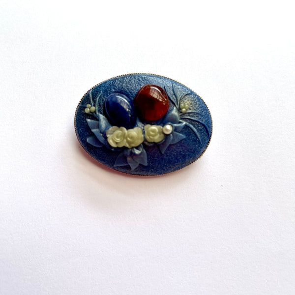 Hand Made Blue Resin Vintage Brooch-Vintageonline-Vintage Online
