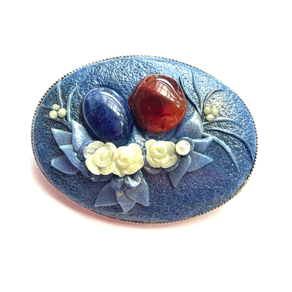 Hand Made Blue Resin Vintage Brooch-Vintageonline-Vintage Online