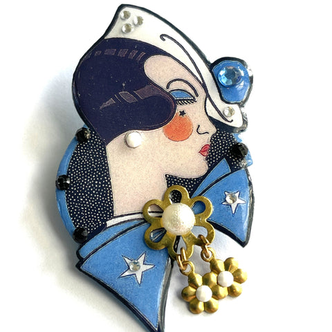 Hand Made UK 20'S Gal Brooch-Cat Walk Buttons UK-Vintage Online