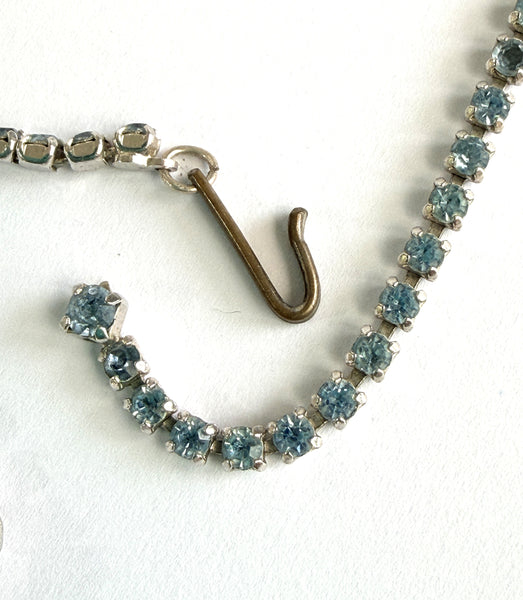 Hattie Carnegie Crossover Sapphire Blue Chaton Rhinestone 1950's Vintage Necklace-Hattie Carnegie-Vintage Online