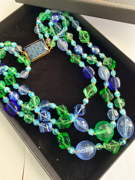 Hattie Carnegie Vintage Couture Triple Strand Mid Century Necklace-Hattie Carnegie-Vintage Online