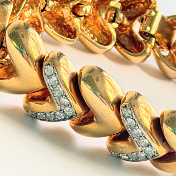 Heart Rhinestone Link Vintage 90's Bracelet-Vintageonline-Vintage Online