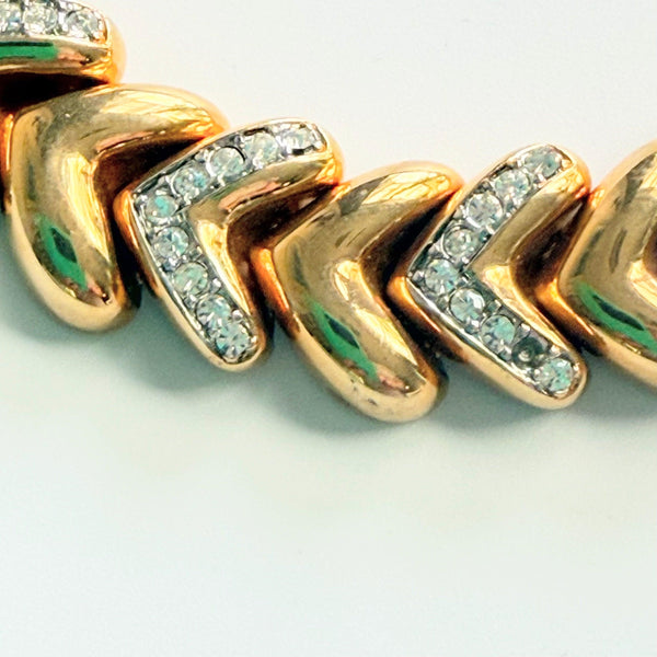 Heart Rhinestone Link Vintage 90's Bracelet-Vintageonline-Vintage Online