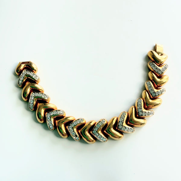 Heart Rhinestone Link Vintage 90's Bracelet-Vintageonline-Vintage Online