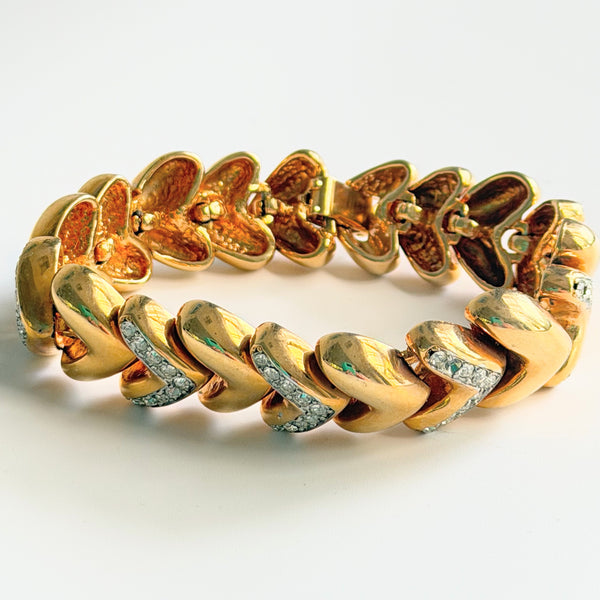 Heart Rhinestone Link Vintage 90's Bracelet-Vintageonline-Vintage Online