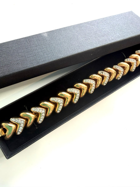 Heart Rhinestone Link Vintage 90's Bracelet-Vintageonline-Vintage Online