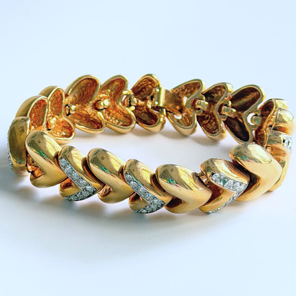 Heart Rhinestone Link Vintage 90's Bracelet-Vintageonline-Vintage Online