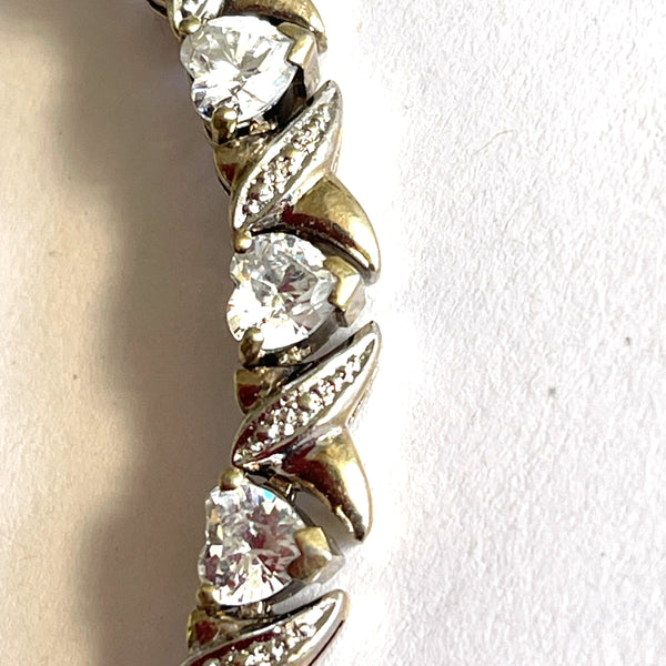 Heart Shaped Cubic Zirconia Set in Gold Plated Sterling Silver Bracelet-Vintageonline-Vintage Online