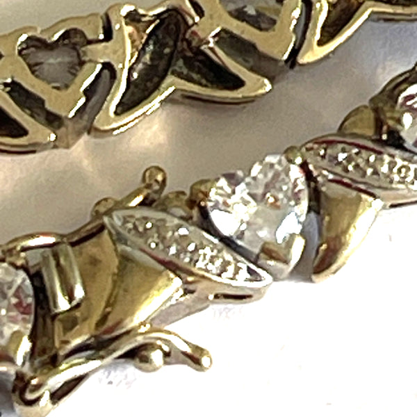 Heart Shaped Cubic Zirconia Set in Gold Plated Sterling Silver Bracelet-Vintageonline-Vintage Online