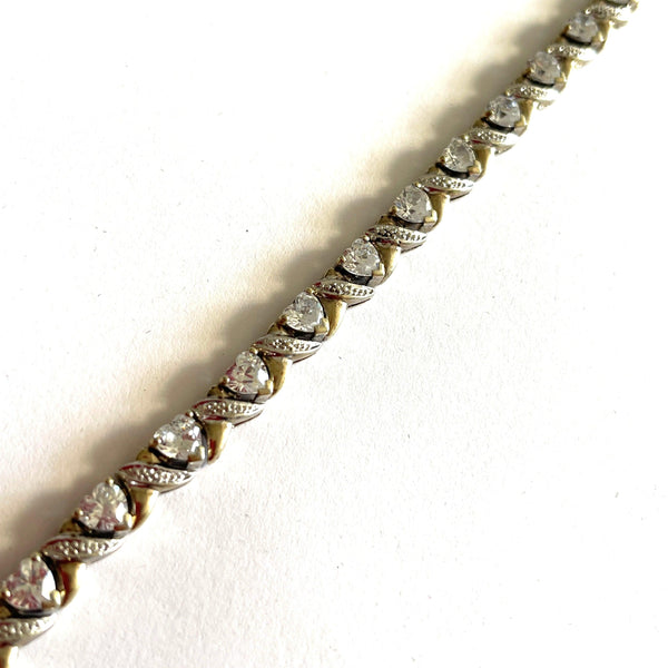 Heart Shaped Cubic Zirconia Set in Gold Plated Sterling Silver Bracelet-Vintageonline-Vintage Online