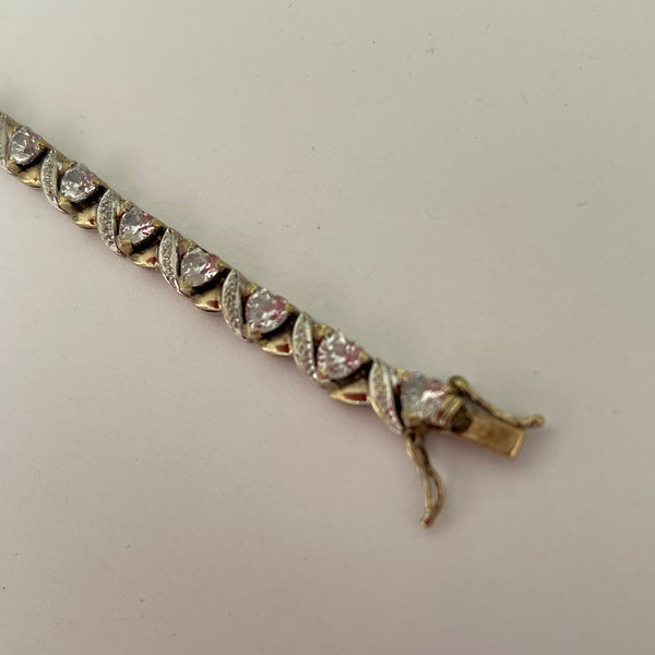 Heart Shaped Cubic Zirconia Set in Gold Plated Sterling Silver Bracelet-Vintageonline-Vintage Online