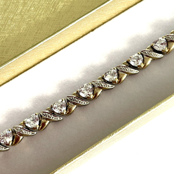 Heart Shaped Cubic Zirconia Set in Gold Plated Sterling Silver Bracelet-Vintageonline-Vintage Online