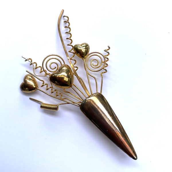 Hearts in a Vase Vintage 80's Brooch-Vintageonline-Vintage Online