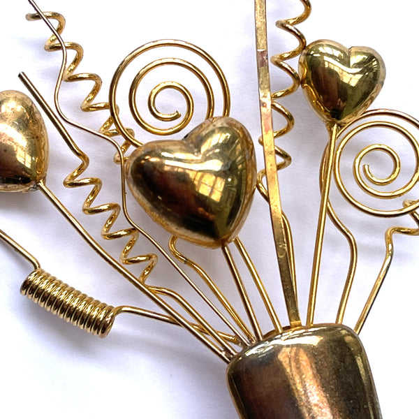 Hearts in a Vase Vintage 80's Brooch-Vintageonline-Vintage Online