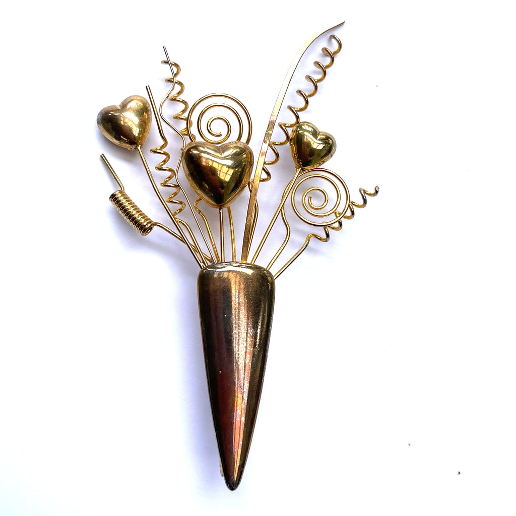 Hearts in a Vase Vintage 80's Brooch-Vintageonline-Vintage Online