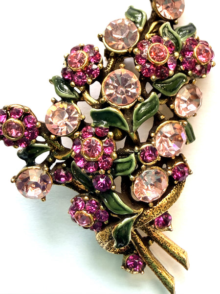 Hollycraft 1950's Vintage Floral Rhinestone Bouquet Brooch-Hollycraft USA-Vintage Online