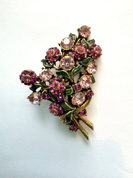 Hollycraft 1950's Vintage Floral Rhinestone Bouquet Brooch-Hollycraft USA-Vintage Online