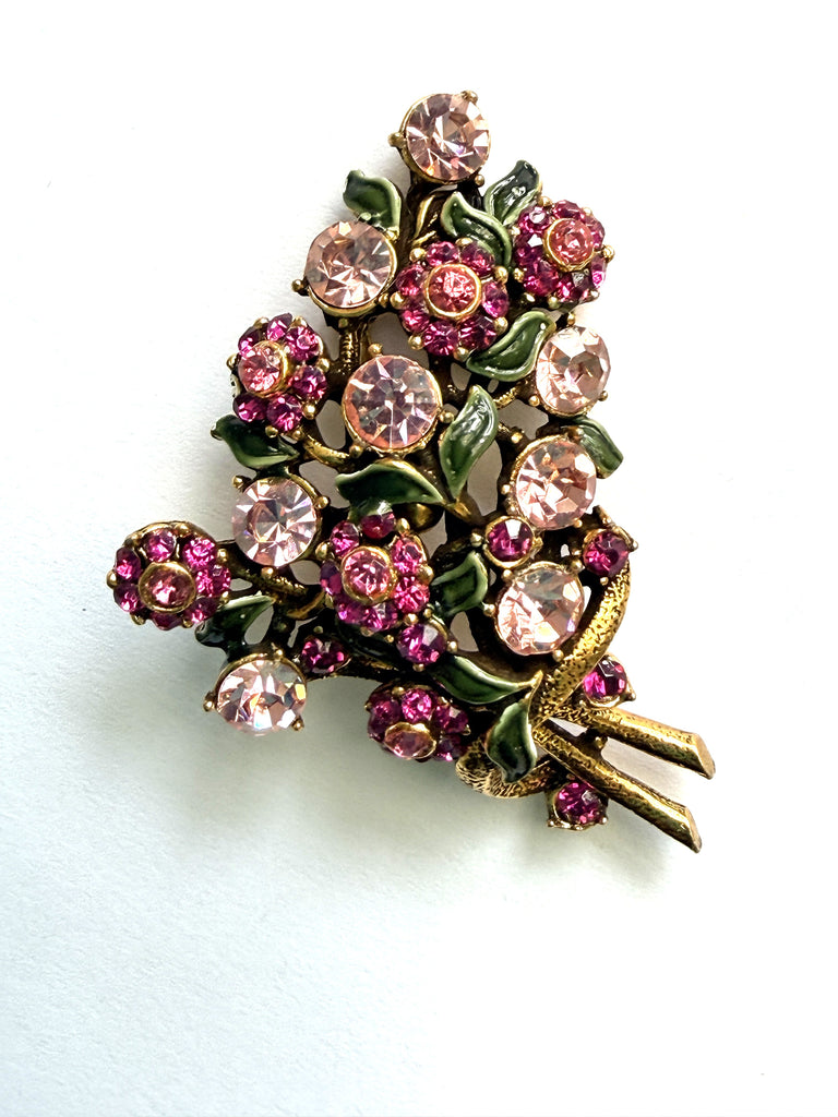 Hollycraft 1950's Vintage Floral Rhinestone Bouquet Brooch-Hollycraft USA-Vintage Online