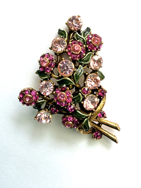 Hollycraft 1950's Vintage Floral Rhinestone Bouquet Brooch-Hollycraft USA-Vintage Online