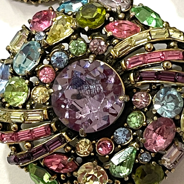 Hollycraft 1955 Coloured Rhinestone Brooch Pin and Matching Earrings Set-Hollycraft USA-Vintage Online
