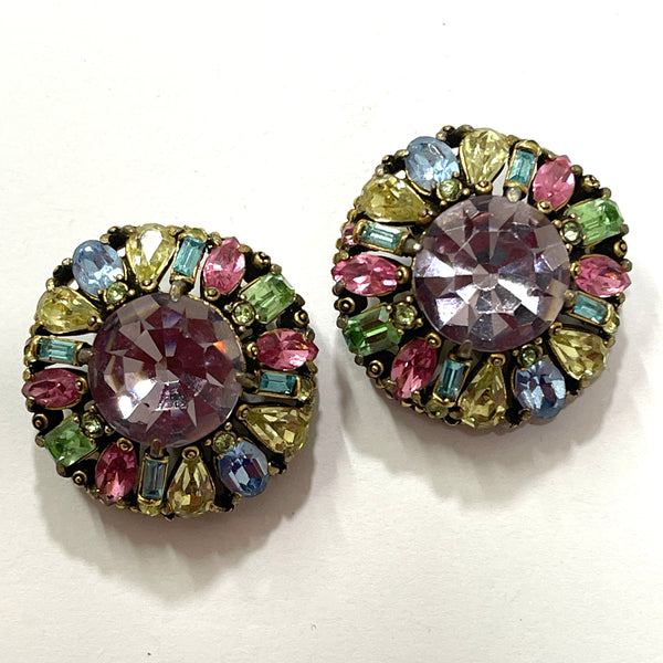 Hollycraft 1955 Coloured Rhinestone Brooch Pin and Matching Earrings Set-Hollycraft USA-Vintage Online