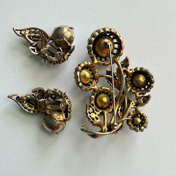 Hollycraft 1955 Demi Parure Aurora Borealis Brooch & Earrings-Hollycraft USA-Vintage Online