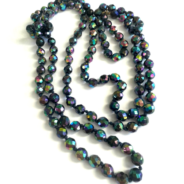 Long Carnival Glass Bead Vintage Necklace