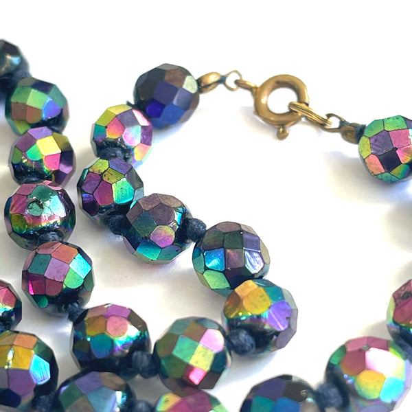 Long Carnival Glass Bead Vintage Necklace