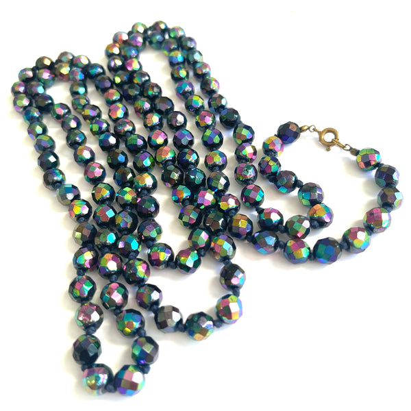 Long Carnival Glass Bead Vintage Necklace