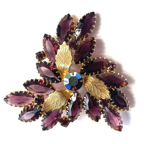 Mid Century Vintage Purple Rhinestone Brooch