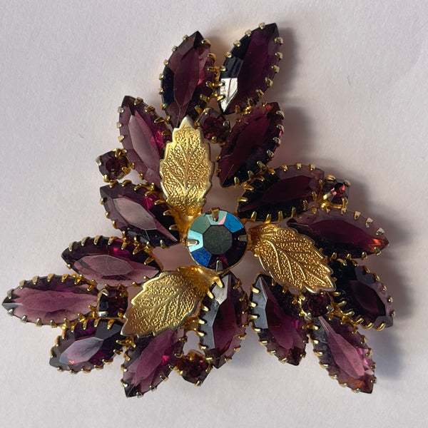 Mid Century Vintage Purple Rhinestone Brooch