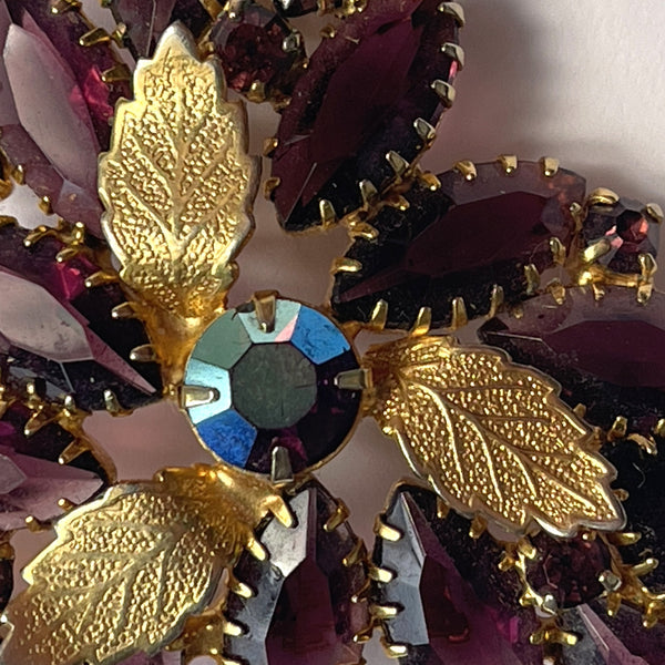 Mid Century Vintage Purple Rhinestone Brooch