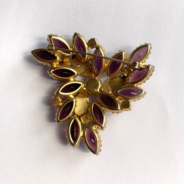 Mid Century Vintage Purple Rhinestone Brooch