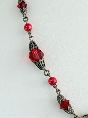 1930's Vintage Red Glass Art Deco Necklace